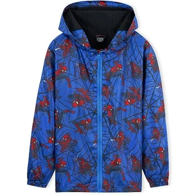 Image of Marvel Boys Waterproof Jacket Avengers Spiderman Hooded Fleece Lining Raincoat for Teenagers 4 14 Years (Blue Spiderman, 9 10 Years)