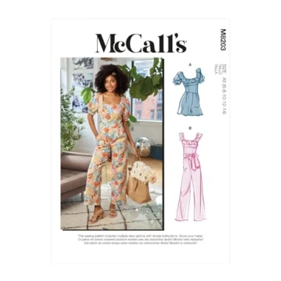 Image of McCalls Sewing Pattern M8203F5 F5 (16 18 20 22 24) Misses&#039; Romper, Jumpsuits &amp; Sash, Multi Colour