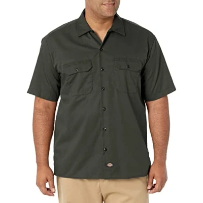 Image of Dickies Men&#039;s Work Shirt Short Sleeved Workwear, Olive Green, XXX Large