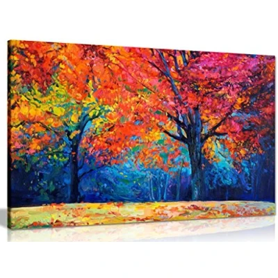 Image of Abstract Contemporary Painting Colourful Autumn Forest Canvas Wall Art Picture Print (24x16in)