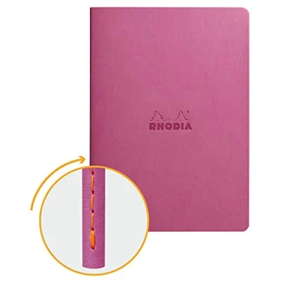 Image of RHODIA 116461C Soft Lilac Textile Stitch Notebook A5 Dot 64 pages Ivory Clairefontaine Paper 90 g/m Faux Leather Cover Rhodiarama Collection