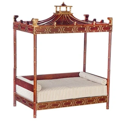 Image of Melody Jane Dolls House Chinese Walnut Double Four Poster Day Bed JBM Bedroom Furniture