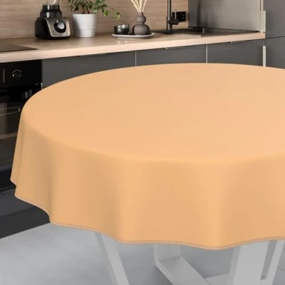 Image of ANRO Oilcloth Tablecloth, Washable, Oilcloth, Garden Outdoor, Indoor, Round, 140 cm with Hem, Apricot