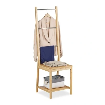 Image of Relaxdays Valet Chair, Clothes Stand, No Wrinkles, Bamboo &amp; Steel, Shirt Hanger, HWD: 133 x 40 42 cm, Natural/Silver