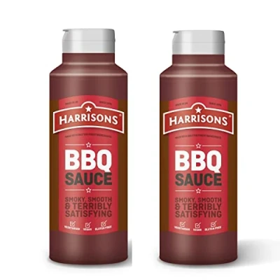 Image of Harrison BBQ Sauce Pack of 2 Barbecue Bottles 1 Liter Each Vegan Friendly, Gluten Free with No Soya, Dairy and Artificial Color or Flavor Made in UK