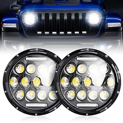 Image of nifeida 75W Round Headlight for Wrangler, 7Inch Headlamps with Hi/Lo Beam, DRL and Amber Turn Signal Compatible Jeep Wrangler JK TJ LJ CJ 97 18 Hummer H1 H2, DOT Approved H4 H13 Adapter
