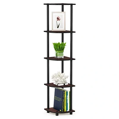 Image of Furinno Turn N Tube 5 Tier Corner Display Rack Multipurpose Shelving Unit, Dark Cherry/Black