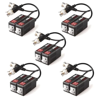 Image of TECHGEAR 10x 8MP / 4K CCTV Passive Video Balun BNC Connector Adapter Transmitter &amp; Transceiver, Male to Easy Press Fit UTP CAT5/5e/6/6e Cable for HD DVR Camera System (5 Pairs)