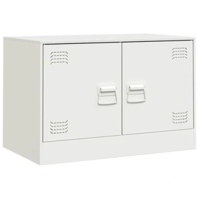 Image of vidaXL Modern White TV Stand/Cabinet for 51 76 cm Screens, Cold Rolled Steel, 67x39x44 cm, with Storage and Metal Handles