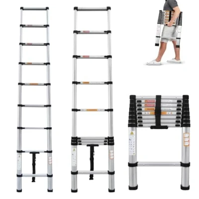 Image of 8.5Ft/2.6M Telescopic Ladder Portable Aluminium Extension Ladders,Telescopic Attic Loft Ladders,Multi Purpose Multi Function Extendable Ladder,Max Load 330lbs