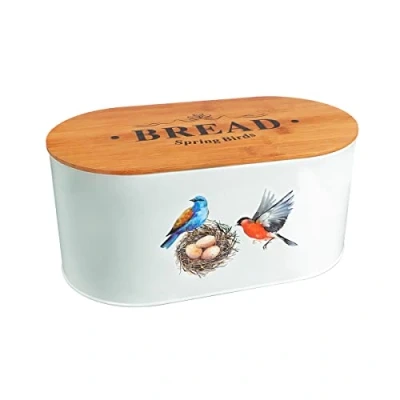Image of SiXsigma Sports Bread Bin Storage with Bamboo Lid, Box, crock, Tin, Canister for Kitchen Counter, Baked Goods Container, Bread, Rolls, Pastries (MT B BB)