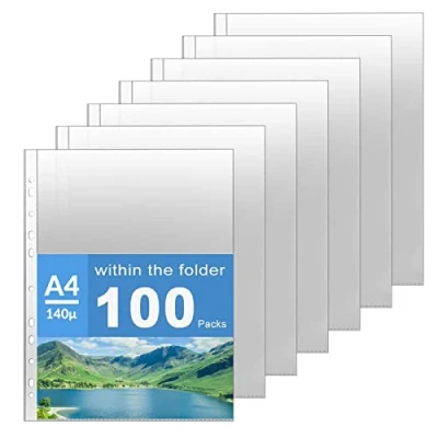 Image of ZOOQUE 100 Clear Polypropylene Plastic Envelopes,Standard Perforated Envelopes 11 Holes A4 Document Bags for Paper Protection,Acts and Documents (A4)