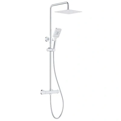 Image of Rainsworth Thermostatic Shower Mixer Set Chrome, 25 * cm Square Overhead Rainfall in Stainless Steel, Handheld 3 Spray, Riser Rail, Anti Scald Set, System