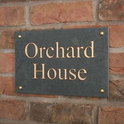 Image of Smooth Slate Black/Charcoal Grey House Signs, Personalised With Your Name/Number (305mm x 200mm 10mm)