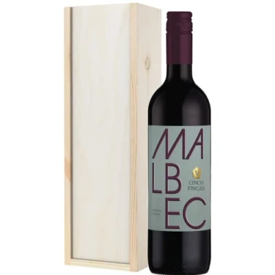 Image of Red Wine Gift Box Argentinian Malbec Set in Wooden 75cl Bottle