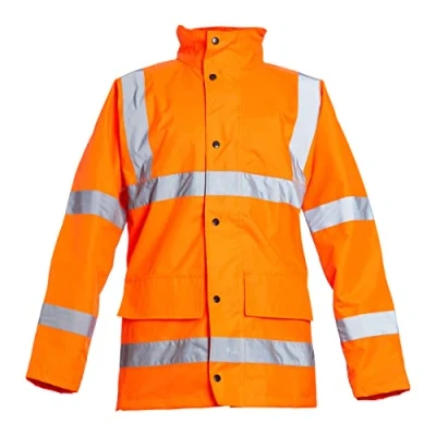 Image of Blackrock Orange Hi Vis Rain Jacket, Men&#039;s Women&#039;s Lightweight Waterproof Workwear, Reflective High Viz Visibility Safety Security Coat Concealed Hood, Cargo Pockets, EN Certified Size Medium