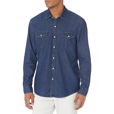 Image of Amazon Essentials Men&#039;s Regular Fit Long Sleeve Denim Shirt, Blue, XS