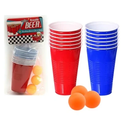 Image of ZOPPER Plastic Beer Glasses Resuable Drinking Cups for Parties All Types of Events Sturdy and Waterproof With 3 Ping Balls 12 (6 Red &amp; 6 Blue) Pong Game