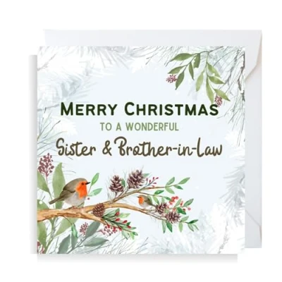 Image of Second Ave Sister &amp; Brother in Law Christmas Robin Square Xmas Holiday Festive Greetings Card