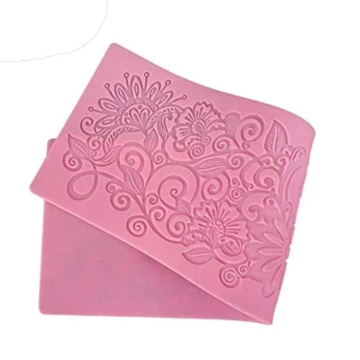 Image of Flower Impression Lace Silicone Mold,Cake Mat Mold,Wedding Fondant Cake Decorating Tools Bakeware Mold, Cupcake Gumpaste Chocolate Mould, Border Edge Decoration Mold Embossed Pad (C)