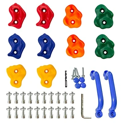 Image of KINSPORY Rock Climbing Holds, Wall Holds for Kids, Colourful Set with Two Blue Handles Indoor Outdoor Playground PlaySet Building