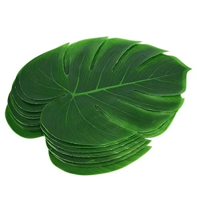 Image of BORDSTRACT 12Pcs Monstera Leaf Table Mat, Fake Plant Leaves Placemat, Jungle Beach Theme Birthday Party BBQ Safari Decorations Supplies