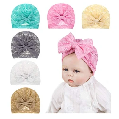 Image of SKEPO Baby Girl Headbands Set,6CPS Cute Lace Bows Knotted Hairwraps Newborn Infant Toddler Hairbands Soft Turban Knot(Lace)