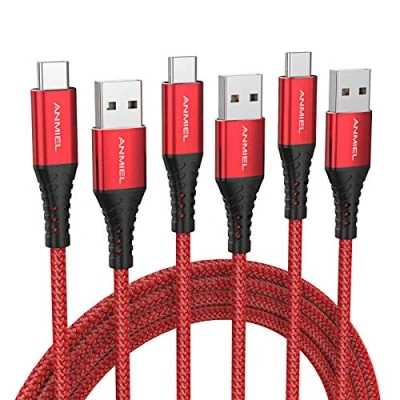 Image of ANMIEL USB C Cable [3 Pack/3M +2M +1M ] 3.1A Fast charging cable, Type Charger Nylon Braided Data QC 3.0 Sync Cord for Samsung Galaxy S20 S10 S9 Note10 9,Huawei,Google etc