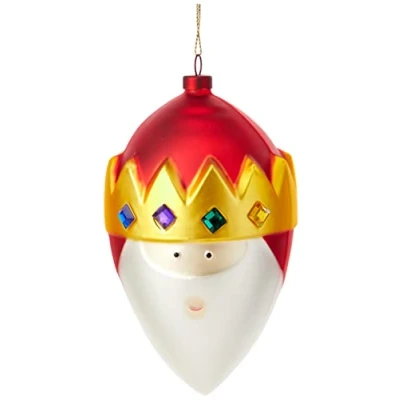 Image of Alessi Hand Decorated Blown Design Wise Man Caspar Christmas Bauble, Red, 8.5 x 14 cm