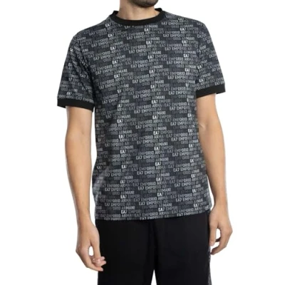 Image of EA7 Men&#039;s Logo Pattern T Shirt, Black, XL