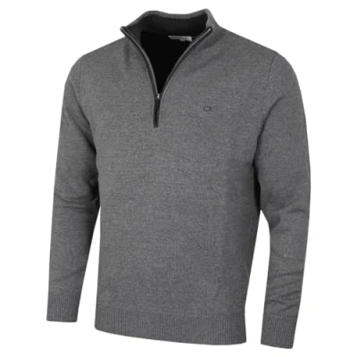 Image of Calvin Klein Mens Chunky Cotton 1/2 Zip Sweater Grey Marl XXXXL