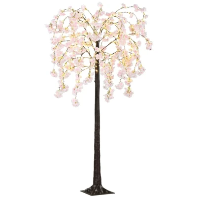 Image of HOMCOM 6ft Cherry Blossom Tree Light with 450 Warm White LED Lights, Artificial for Indoor, Party, Wedding, Christmas, Home Decoration, Pink