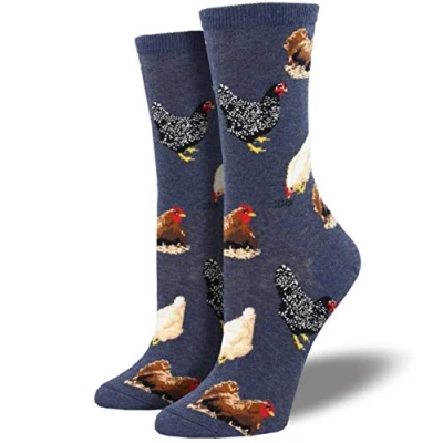 Image of Socksmith Womens Denim Blue &#039;Hen House&#039; Chicken design socks One Size Hen lover gift stocking filler
