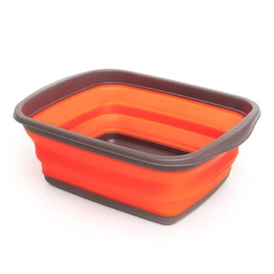 Image of SAMMART 10L Collapsible Tub Foldable Dish Portable Washing Basin Space Saving Plastic Washtub (Grey/Orange, 1)