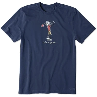 Image of Life Is Good Mens Vintage Crusher Outdoor Jake Graphic T Shirt, Gold Darkest Blue, X Large
