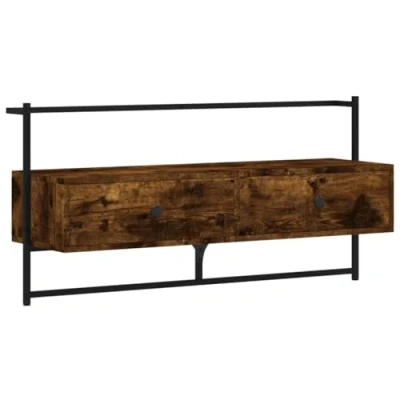 Image of vidaXL Wall Mounted TV Cabinet Smoked Oak Finish, Engineered Wood 60.5x30x51 cm With Drawers For Modern Living Room