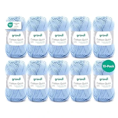 Image of Gründl Cotton Quick Plain Value Pack 10 x 50g Balls (Heavy Duty Wool, Easy Care Washable 100% Thread, 50g/125m, 3 4, 50g) Sky Blue