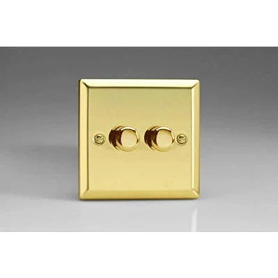Image of Varilight Victorian (Polished) Brass, LED Dimmer Switch V Pro Series, 2 Gang (Single), 1 or Way, 250 Watt (Trailing Edge)