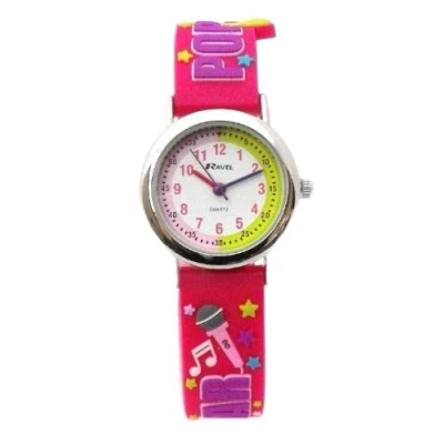 Image of Ravel New Eye Catching Pop Star 3D Kids Quartz Watch with White Dial Analogue Display and Multicolour PU Strap R1513.48P