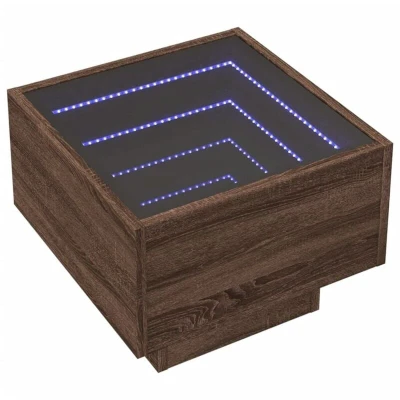 Image of vidaXL Side Table with LED Brown Oak 40x40x30 cm Engineered Wood