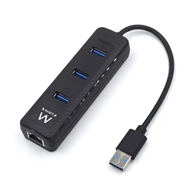 Image of ewent EW1140 3 port USB 3.0 Hub and 1 RJ45 10/100/1000 Gigabit LAN for Utrabooks, Notebooks Desktop PCs, Black