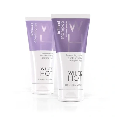 Image of white Hot Brighten Duo: Brilliant shampoo &amp; Luminous Conditioner 200ml, lights up grey hair, banishes brassy tones, purple