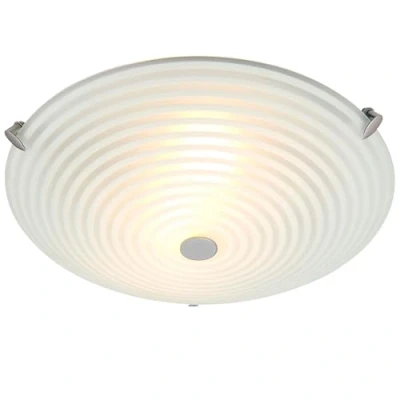 Image of Roundel 2 Light Flush Ceiling Frosted White, Clear Patterned Glass with Chrome, E14