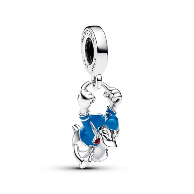 Image of Pandora Disney Donald Duck sterling silver dangle with holographic red and blue enamel