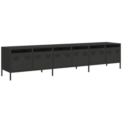 Image of vidaXL TV Cabinet Stand/Media Hifi Unit Black Cold Rolled Steel, Modern Style, 4 Drawers, Adjustable Feet Living Room/Bedroom Decor, 135x39x43.5 cm