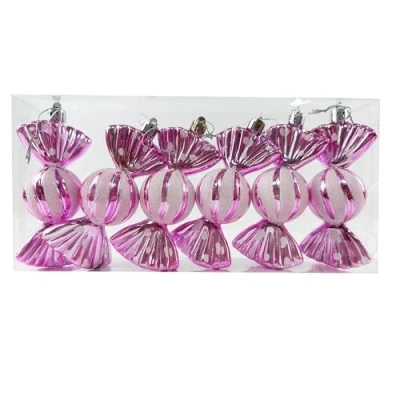 Image of 6 PCS 11CM Large Christmas Candy Ornaments Hanging Glitter Cane Tree Peppermint Party Home Decorations, Pink