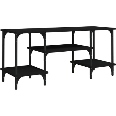 Image of vidaXL Industrial Look TV Cabinet in Black Engineered Wood Stand with 3 Shelves and Metal Legs for Living Room/Bedroom Easy Assembly, Measures 102x35x45.5 cm