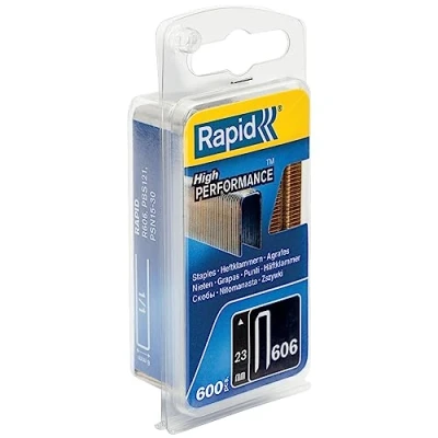Image of Rapid High Performance Staples for Dense Materials, Narrow Crown No. 606, Leg Length 23mm, Staple Gun Staples, Resin Coated Galvanised Steel, 600 Pieces, Blister (40109530)