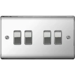 Image of BG Electrical NPC44 Nexus Metal Polished Chrome 4 Gang 2 Way 10Ax Plate Switch by Unknown