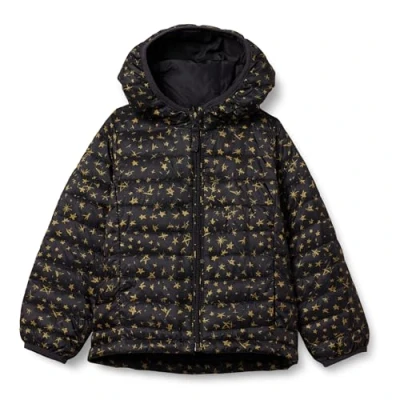 Image of Amazon Essentials Girls&#039; Lightweight Water Resistant Packable Hooded Puffer Jacket, Black Stars, 9 Years
